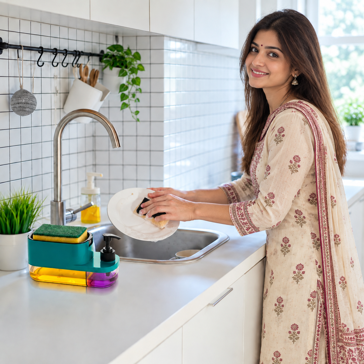 3-in-1 Dish Scrubber & Soap Dispenser