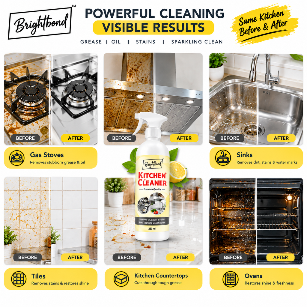 Kitchen Cleaner Spray – Powerful Grease, Oil & Stain Remover for Gas Stoves, Sinks, Tiles & Countertops