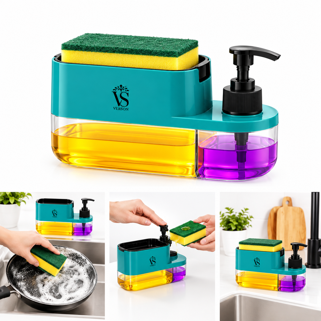 3-in-1 Dish Scrubber & Soap Dispenser