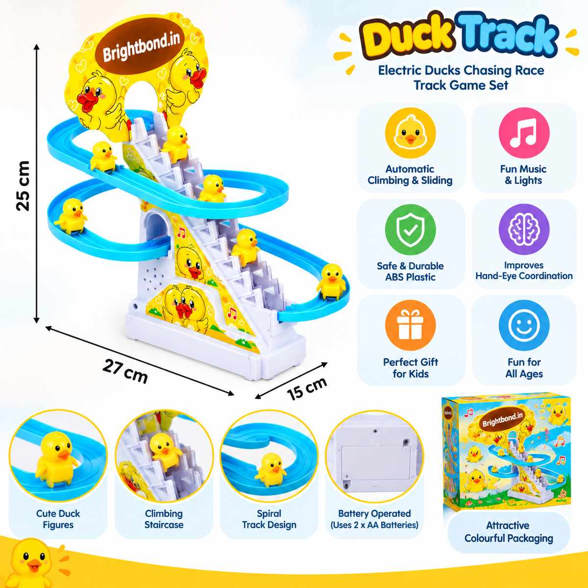 Brightbond Kids Duck Family Spiral Slide Toy – Interactive Multi-Level Track with Cute Duck Figures, Colorful Educational Playset for Children