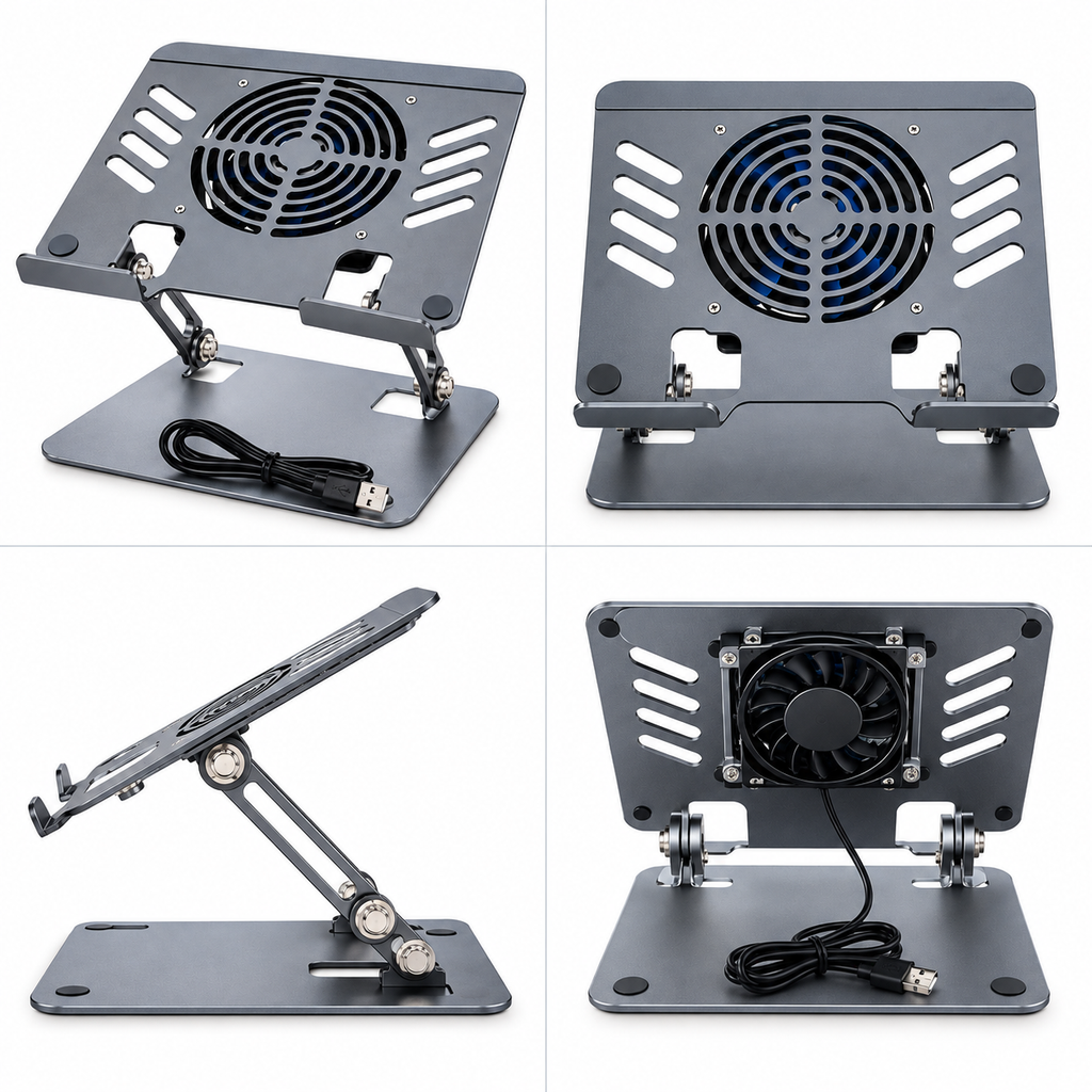 Adjustable Laptop Cooling Stand with USB Fan | Ergonomic Laptop Holder for Desk, Office & Home