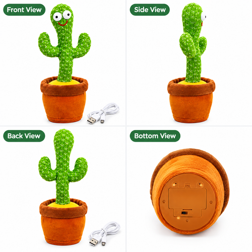 Dancing Cactus Plush Toy – Singing, Talking & Dancing Interactive Cactus Toy with USB Cable for Kids