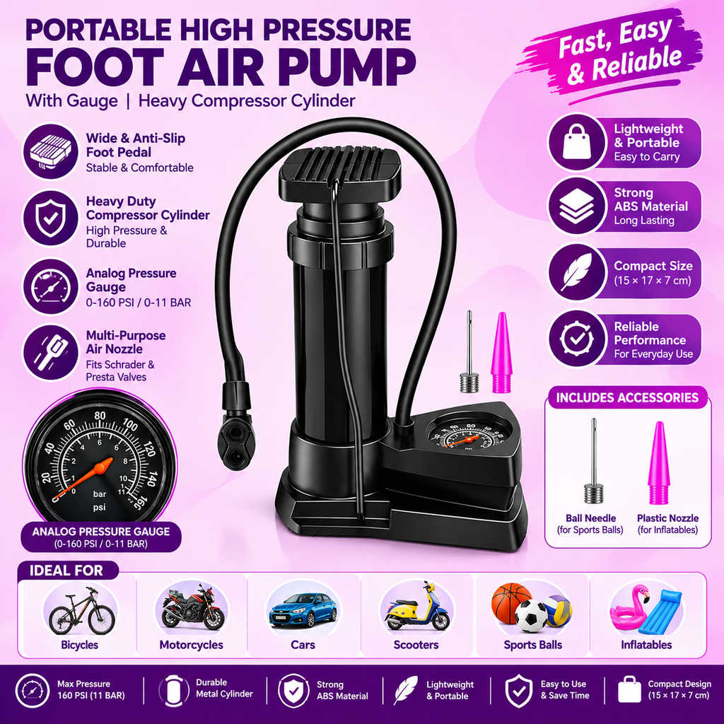 Heavy-Duty Floor Pump with Pressure Gauge