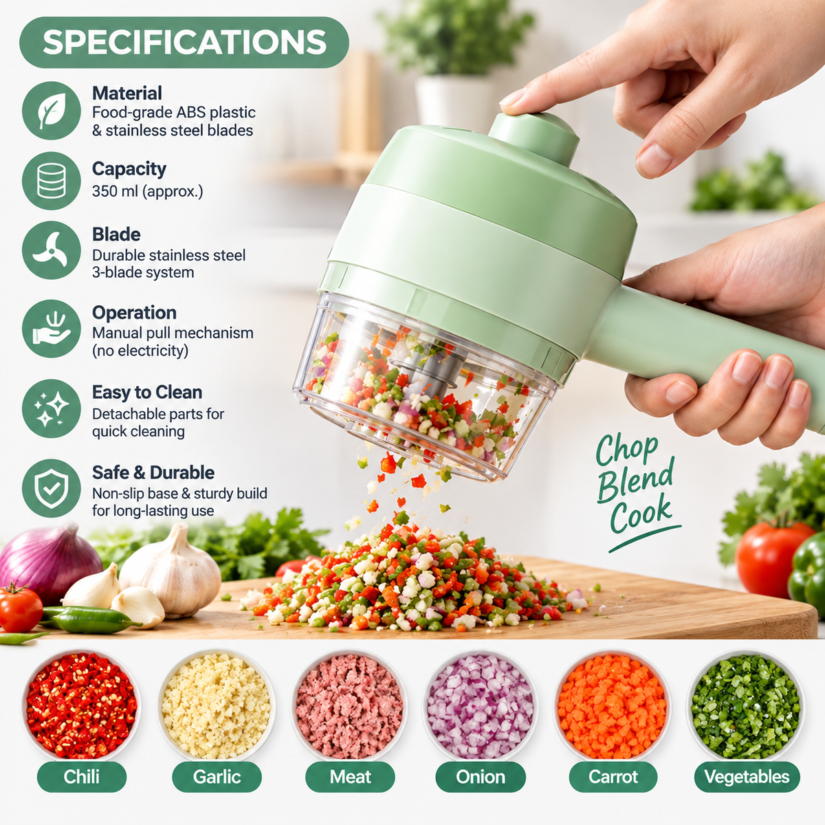 Electric Mini Food Chopper | Multi-Purpose Vegetable Cutter & Food Processor